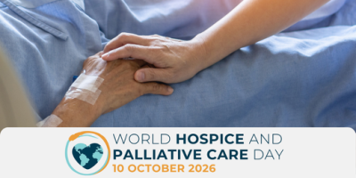 mano di un malato e mano di una persona che accudisce. In basso logo giornata mondiale cure palliative 2026